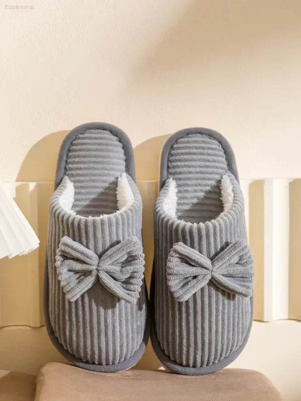 Fashion Women's Bow Slippers Lightweight Comfortable Warm Home - Estalios