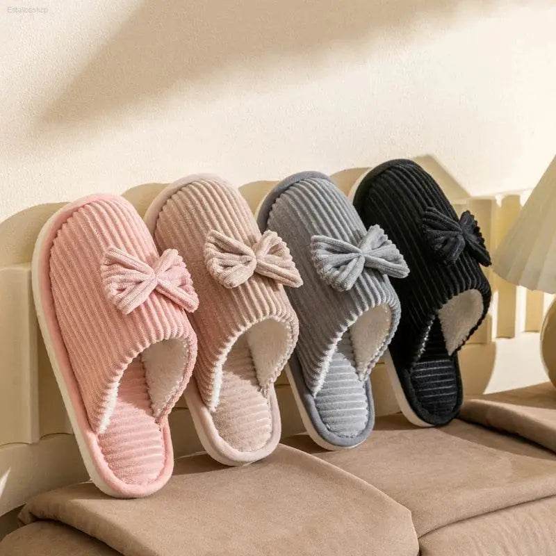 Fashion Women's Bow Slippers Lightweight Comfortable Warm Home - Estalios