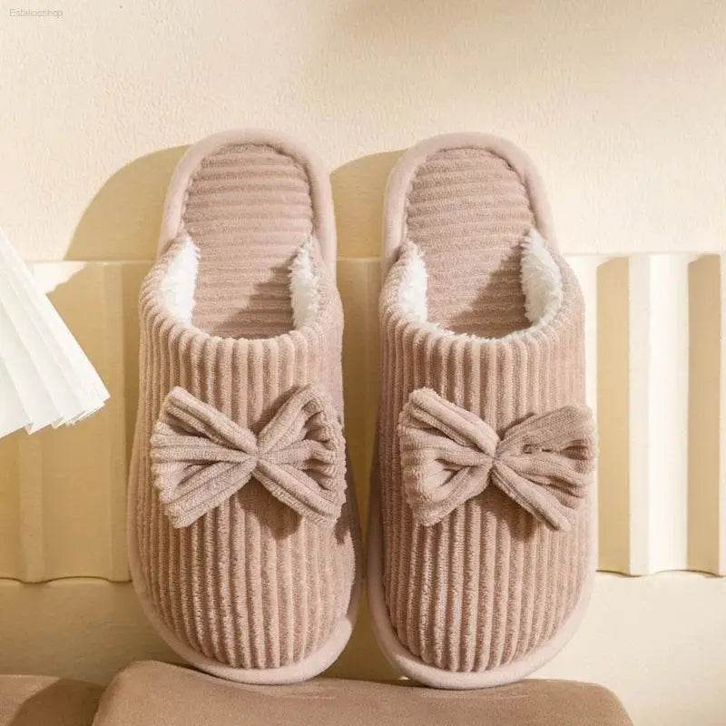 Fashion Women's Bow Slippers Lightweight Comfortable Warm Home - Estalios