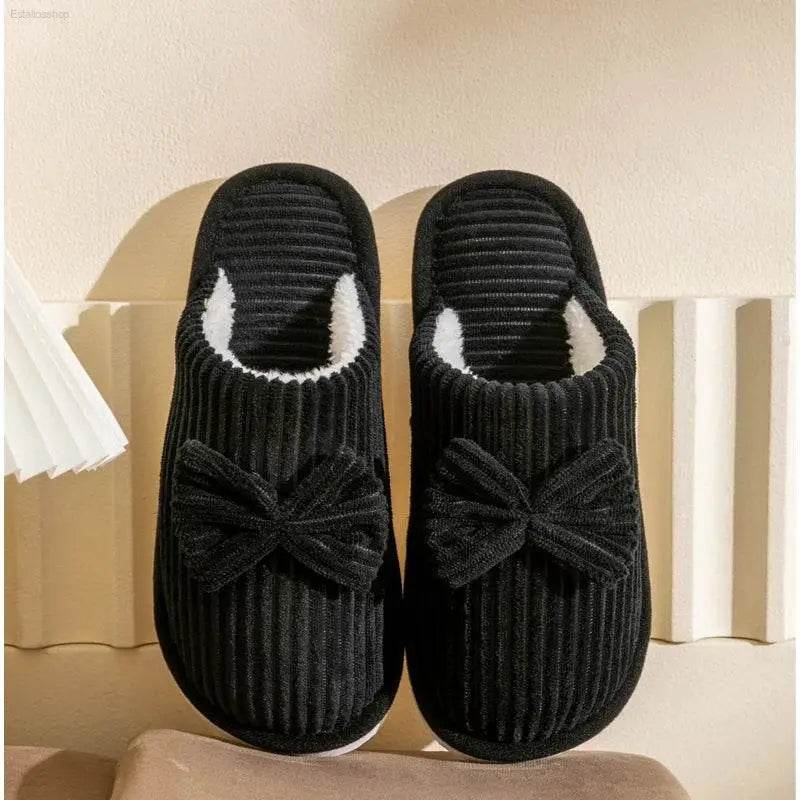 Fashion Women's Bow Slippers Lightweight Comfortable Warm Home - Estalios