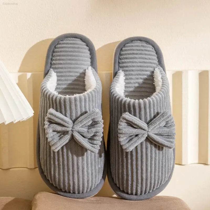 Fashion Women's Bow Slippers Lightweight Comfortable Warm Home - Estalios
