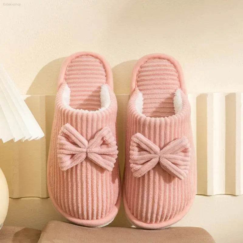 Fashion Women's Bow Slippers Lightweight Comfortable Warm Home - Estalios