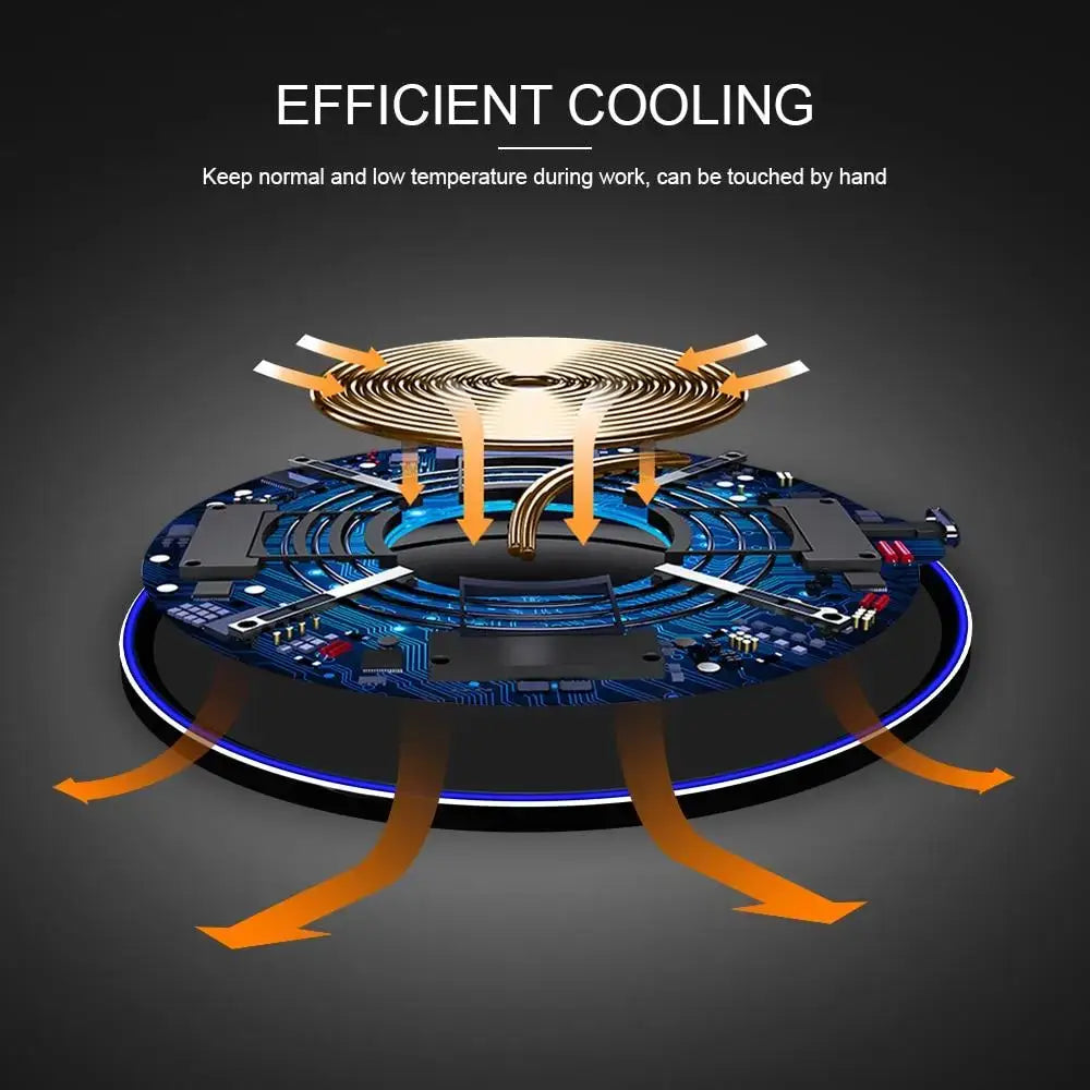 Fast Wireless Charging Pad with cooling arrows for efficient wireless charging