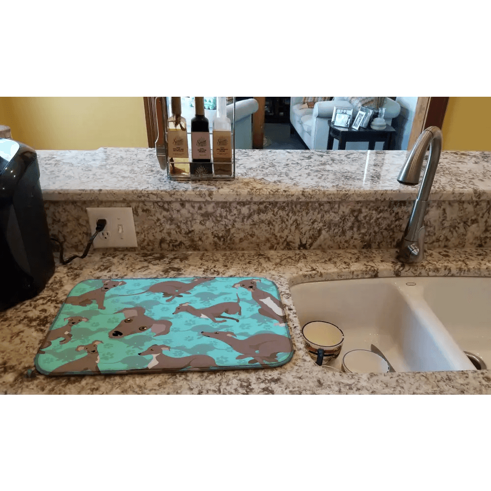 Fawn Italian Greyhound Dish Drying Mat: Paw-some Clean! Dog-patterned Dish Drying Mat Add a Touch of Canine Charm to your Kitchen - Estalios