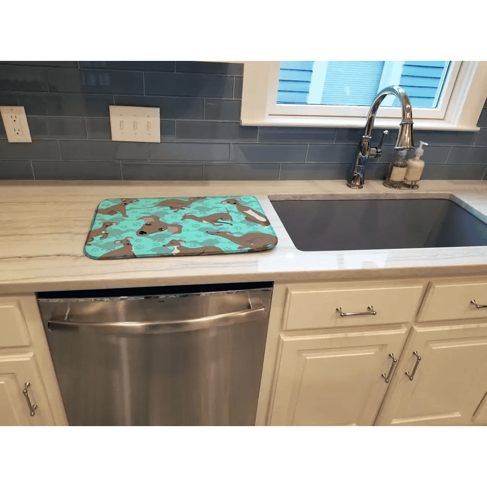 Fawn Italian Greyhound Dish Drying Mat: Paw-some Clean! Dog-patterned Dish Drying Mat Add a Touch of Canine Charm to your Kitchen - Estalios