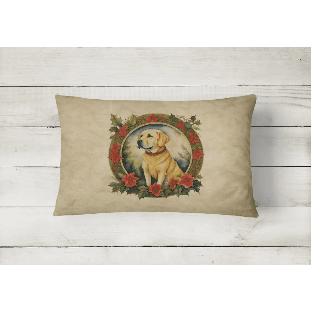 Festive White Bench with Holiday Dog Pillows - Estalios