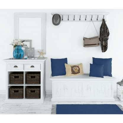 Festive White Bench with Holiday Dog Pillows - Estalios