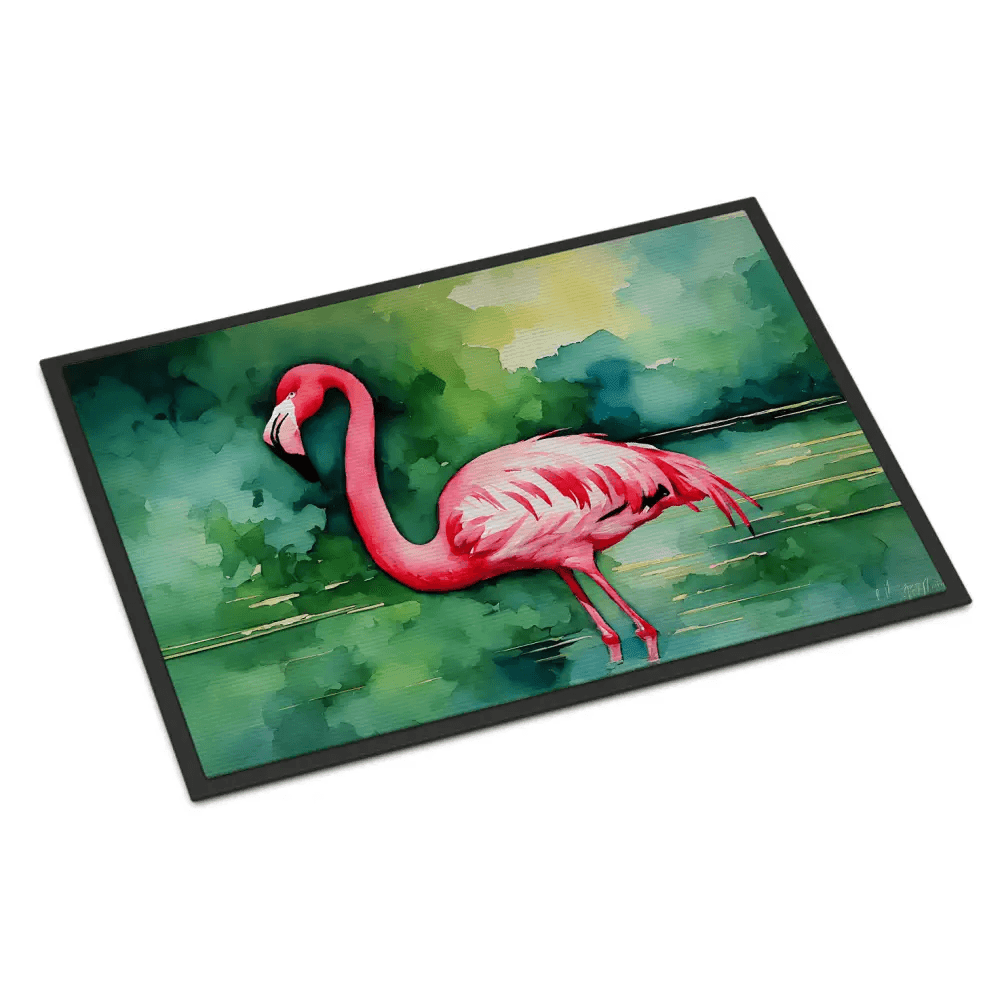 Flamingo Splash Watercolor Doormat: Paradise Awaits! **product Description** Welcome Guests with a Touch of Tropical Flair with our Vibrant Flamingo Watercolor - Estalios