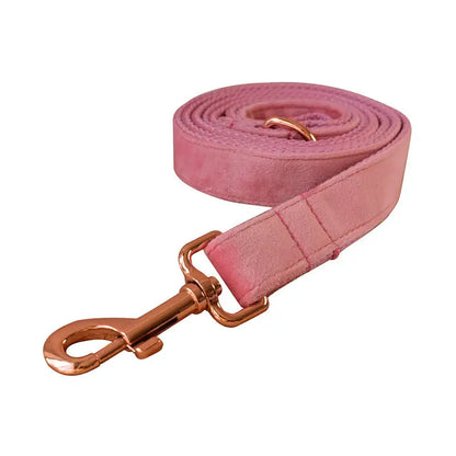 Rolled pink dog leash with metal clasp for Pretty Pink Velvet Dog Harness and Leash