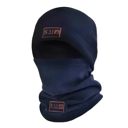 Navy blue balaclava with logo for winter warm outdoor fleece hat scarf thickened style