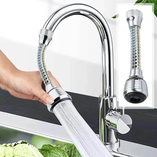 Flexible Chrome Faucet Extender with Rotating Splash Control - Estalios