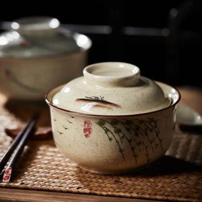 Enchanting Floral Ceramic Bowl with Artistic Lid for Home Decor - Estalios