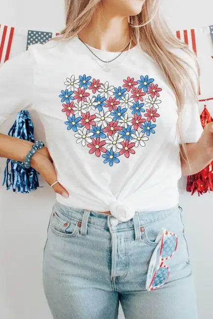 Floral Heart White Tee for Bold Everyday Style - Estalios