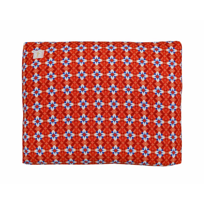 Red, blue, and white patterned pillow for Floral Zabuton Yoga Meditation Cushion