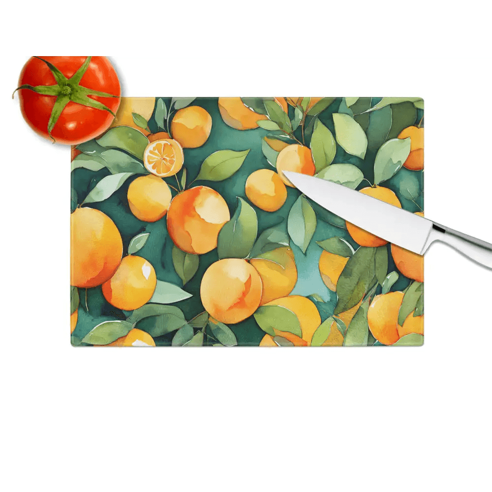 Zesty Orange Tempered Glass Cutting Board: Slice in Style! Here's the Product Description: Add a Splash of Citrus Sunshine to your Kitchen - Estalios