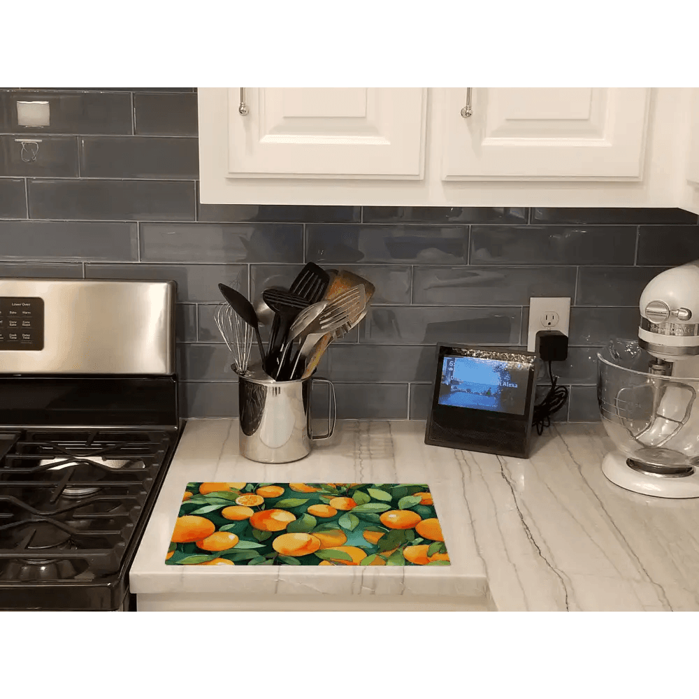 Zesty Orange Tempered Glass Cutting Board: Slice in Style! Here's the Product Description: Add a Splash of Citrus Sunshine to your Kitchen - Estalios