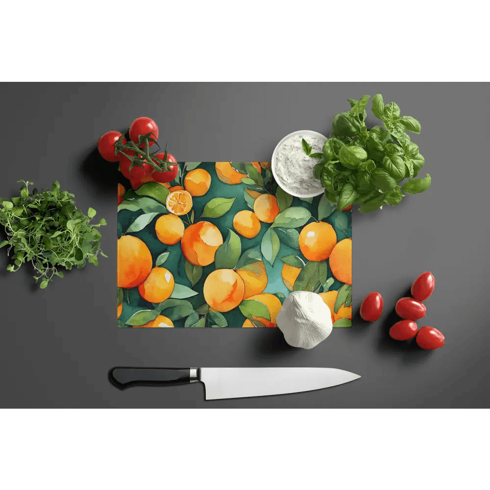 Zesty Orange Tempered Glass Cutting Board: Slice in Style! Here's the Product Description: Add a Splash of Citrus Sunshine to your Kitchen - Estalios