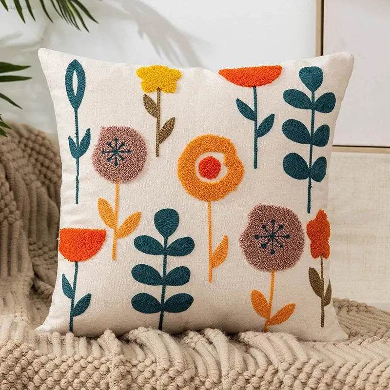 Flower Embroidery Throw Pillow Cover for Boho Home Decor - Estalios