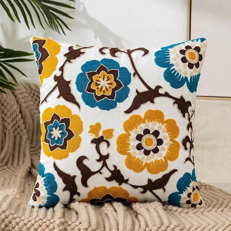 Flower Embroidery Throw Pillow Cover for Boho Home Decor - Estalios