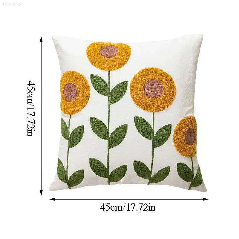 Flower Embroidery Throw Pillow Cover for Boho Home Decor - Estalios