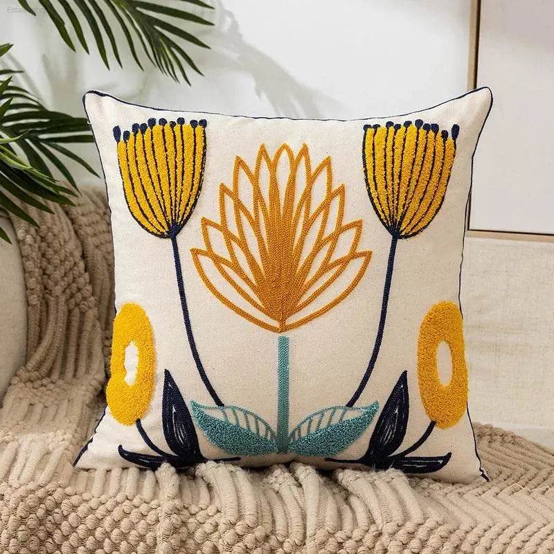 Flower Embroidery Throw Pillow Cover for Boho Home Decor - Estalios