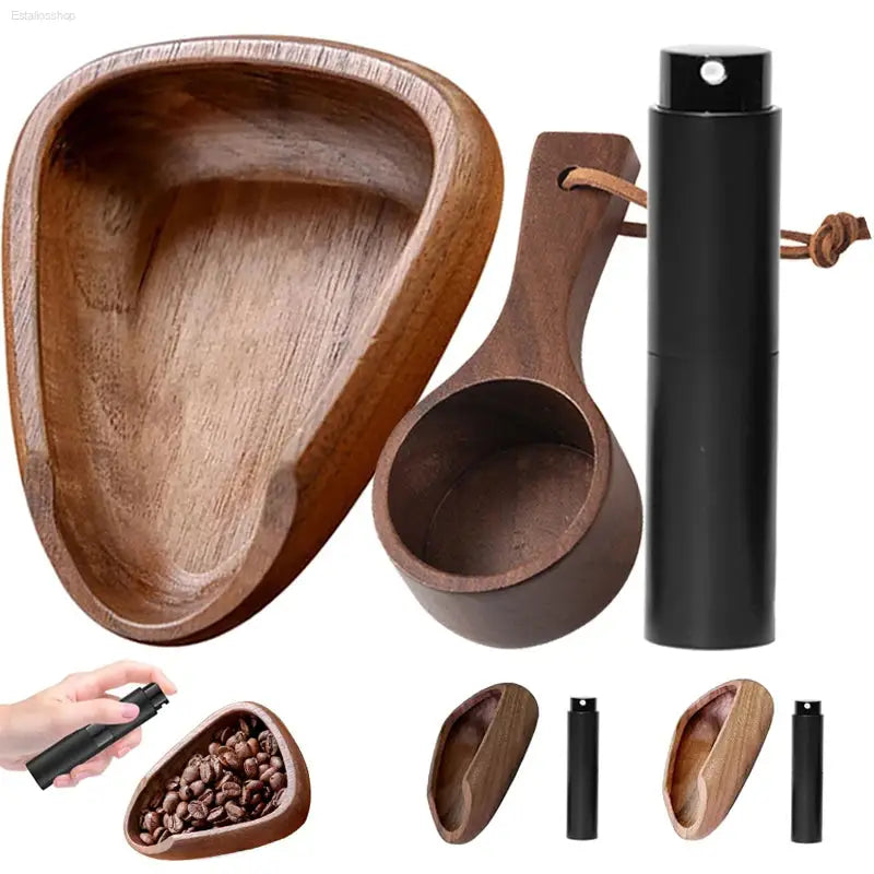 FLYMUYU 2-in-1 Wooden Coffee Bean Dosing Cup & Spray Bottle Set - Elevate Your Brewing Experience!