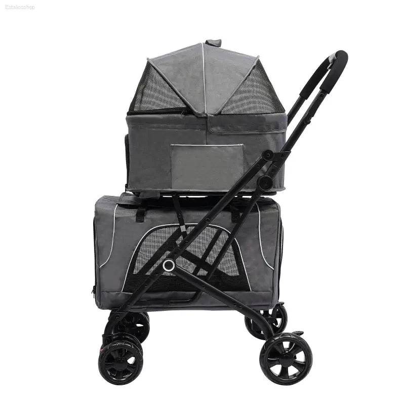 Foldable Cat Dog Stroller Double Detachable Carrier Easy Use - Estalios