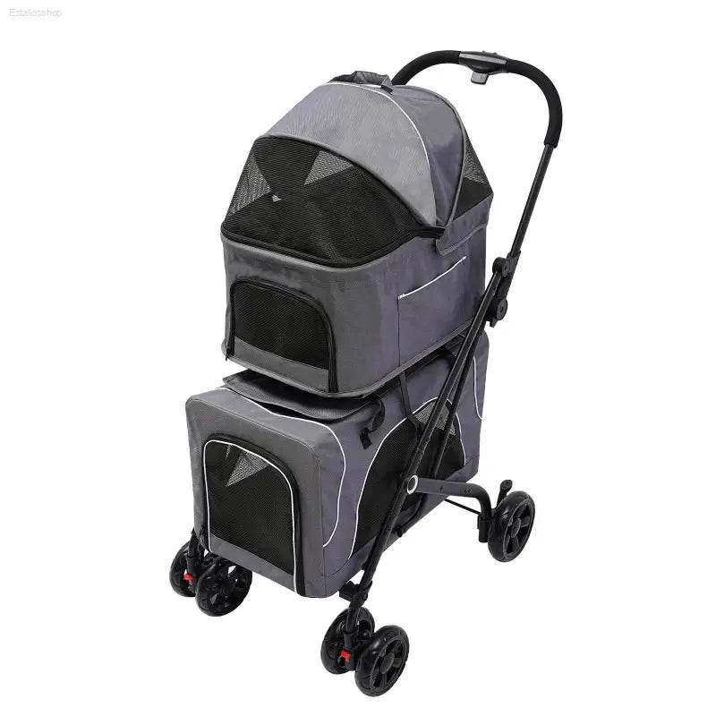 Foldable Cat Dog Stroller Double Detachable Carrier Easy Use - Estalios