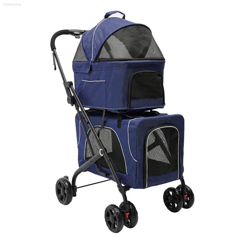 Foldable Cat Dog Stroller Double Detachable Carrier Easy Use - Estalios