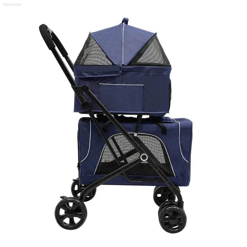 Foldable Cat Dog Stroller Double Detachable Carrier Easy Use - Estalios