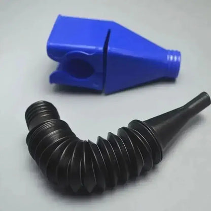 Blue and black plastic funnels for easy motorcycle refueling gasoline on the go