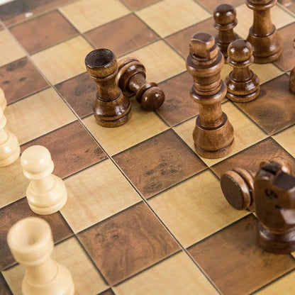 Chess pieces on a chessboard for a stylish Foldable Wooden Chess Set Board