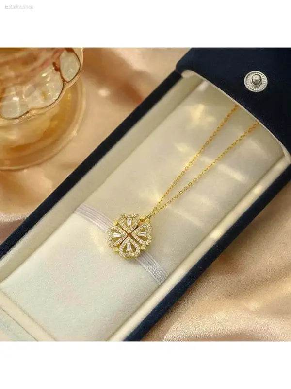 Four-Leaf Clover Genuine Love Necklace Women's Sterling Silver 999 - Estalios