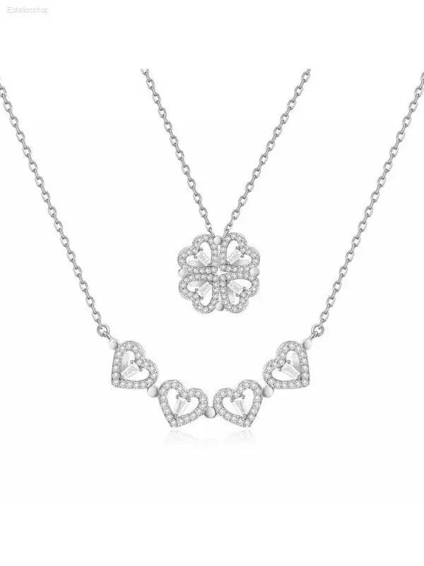 Four-Leaf Clover Genuine Love Necklace Women's Sterling Silver 999 - Estalios