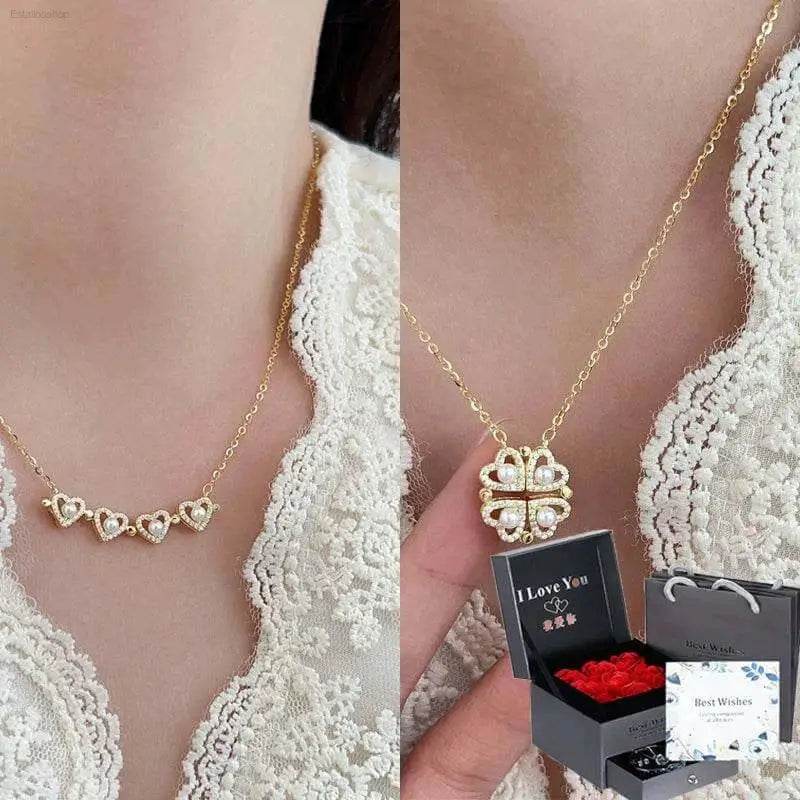 Four-Leaf Clover Genuine Love Necklace Women's Sterling Silver 999 - Estalios