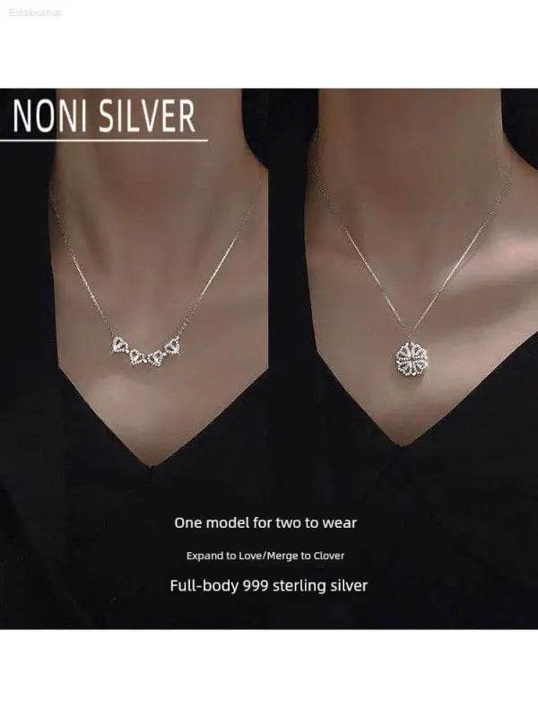Four-Leaf Clover Genuine Love Necklace Women's Sterling Silver 999 - Estalios