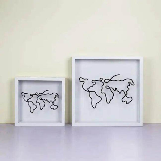 Framed Adventure World Map Line Art for Unique Decor - Estalios