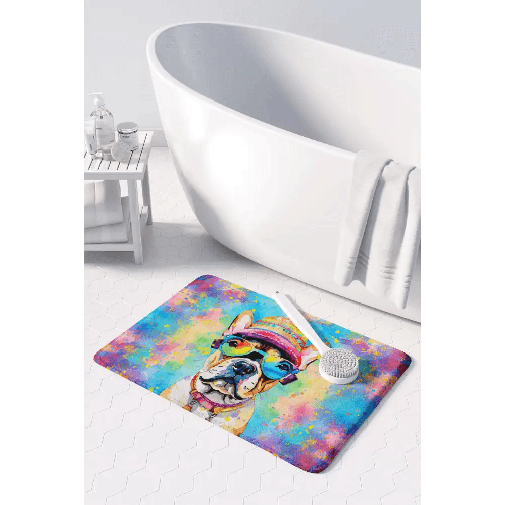 French Bulldog Hippie Dawg Memory Foam Kitchen Mat Machine Washable Anti-Fatigue Mat Cushion Comfort Bath Mat or Kitchen Rug - Estalios
