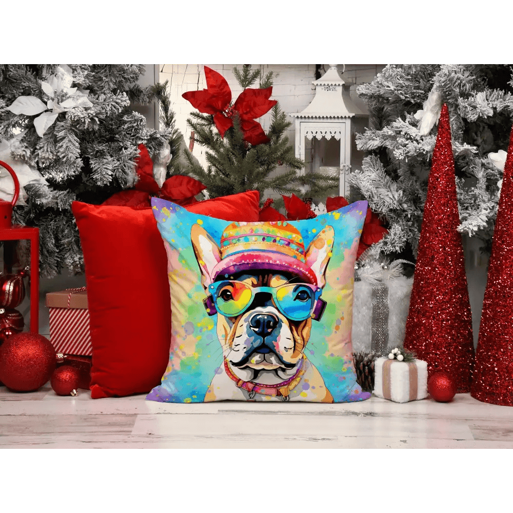 Groovy Bulldog Hippie Dawg Throw Pillow! Get Ready to Add Some Serious Paw-sitivity to your Space with this Colorful Dog-themed Throw - Estalios