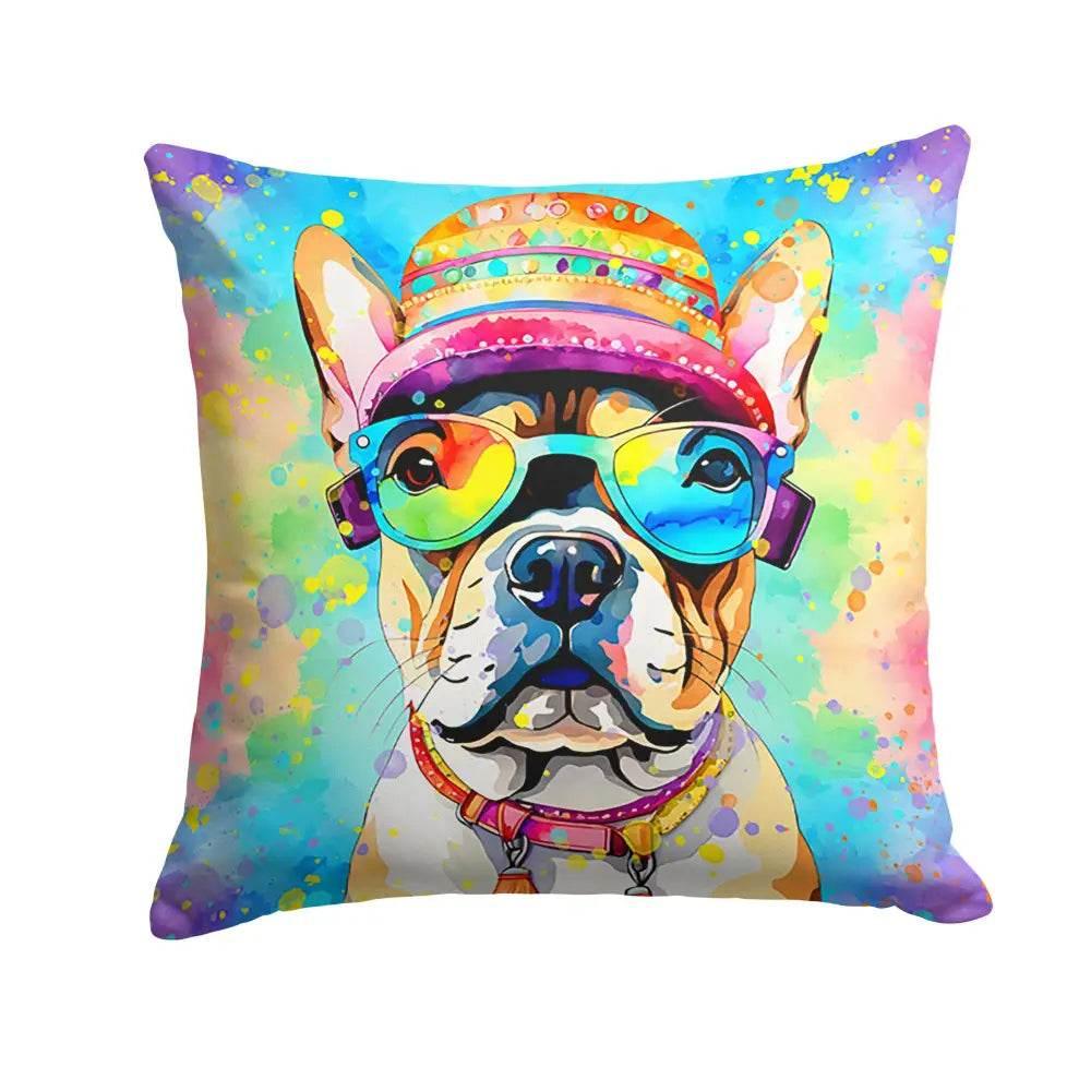 Groovy Bulldog Hippie Dawg Throw Pillow! Get Ready to Add Some Serious Paw-sitivity to your Space with this Colorful Dog-themed Throw - Estalios