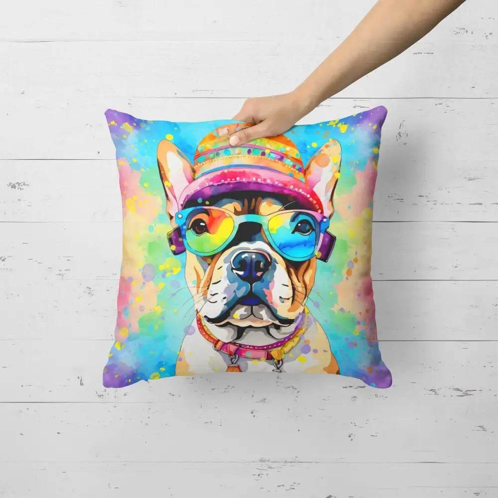 Groovy Bulldog Hippie Dawg Throw Pillow! Get Ready to Add Some Serious Paw-sitivity to your Space with this Colorful Dog-themed Throw - Estalios