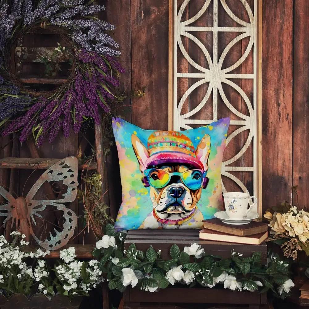 Groovy Bulldog Hippie Dawg Throw Pillow! Get Ready to Add Some Serious Paw-sitivity to your Space with this Colorful Dog-themed Throw - Estalios