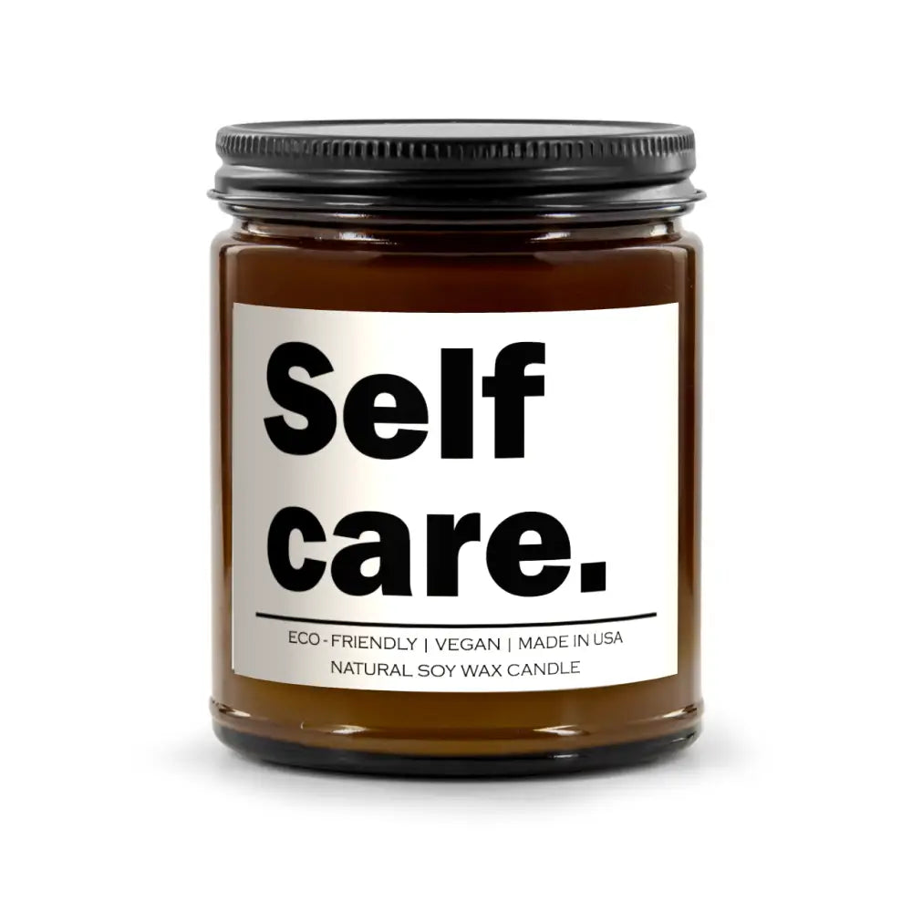 Fresh Balsam Self Care Candle in a brown jar with black lid for relaxing vibes