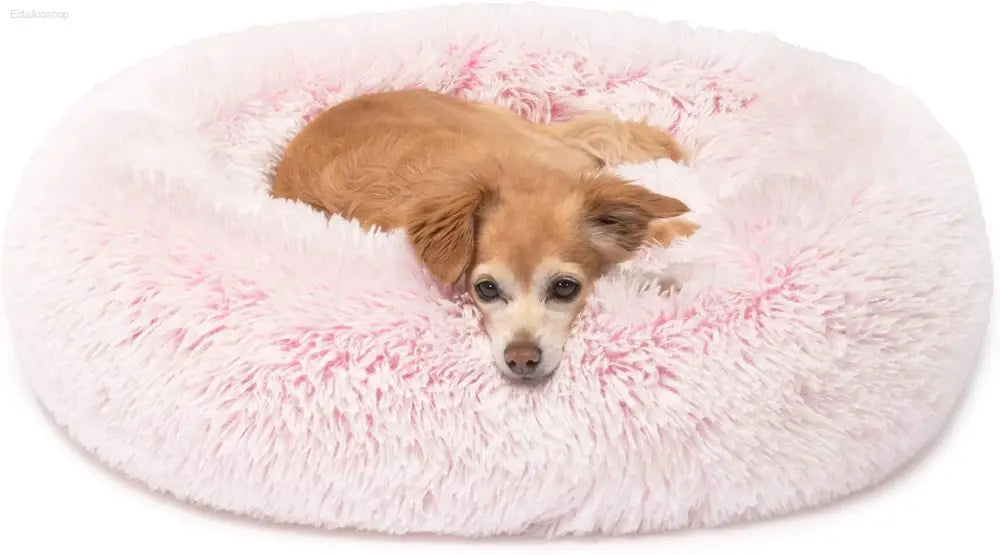 Friends Forever Fluffy Faux Fur Dog Bed - Calming Plush Sofa for Large Dogs, Machine Washable & Non-Slip, 36"x36"x8", Grey