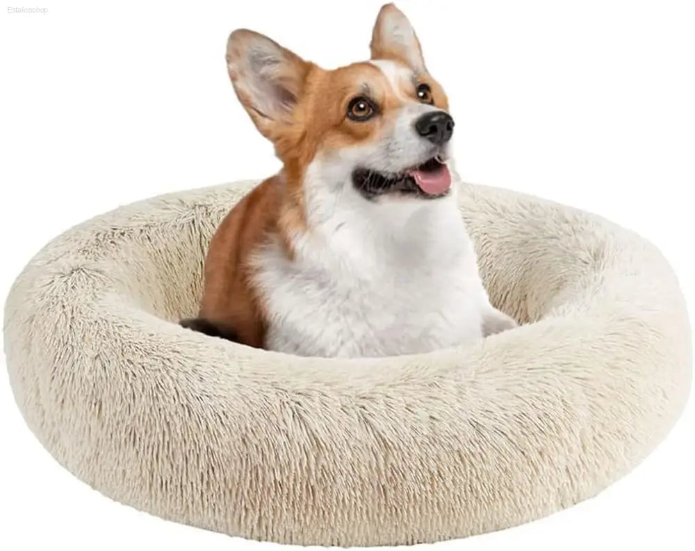 Friends Forever Fluffy Faux Fur Dog Bed - Calming Plush Sofa for Large Dogs, Machine Washable & Non-Slip, 36"x36"x8", Grey