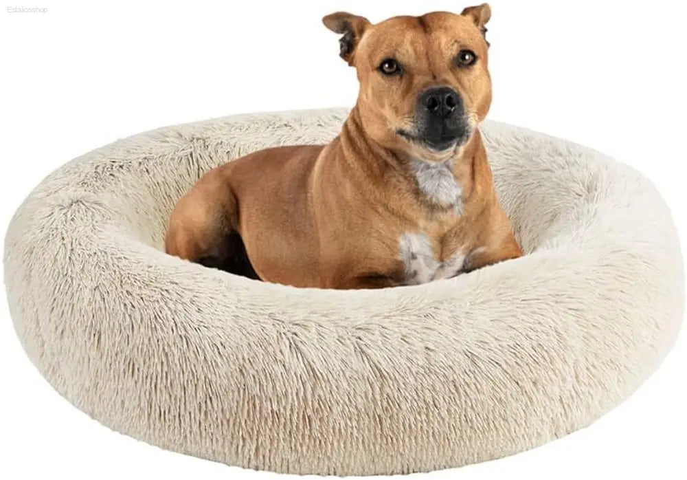 Friends Forever Fluffy Faux Fur Dog Bed - Calming Plush Sofa for Large Dogs, Machine Washable & Non-Slip, 36"x36"x8", Grey