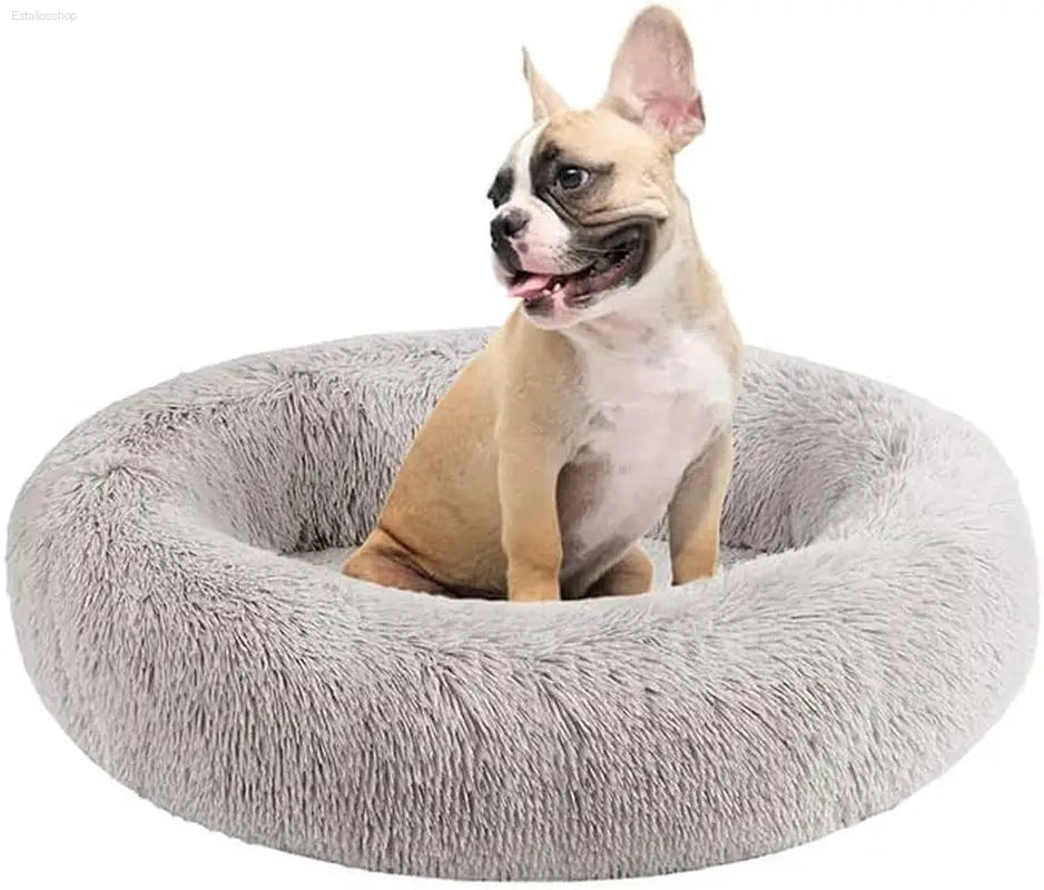Friends Forever Fluffy Faux Fur Dog Bed - Calming Plush Sofa for Large Dogs, Machine Washable & Non-Slip, 36"x36"x8", Grey