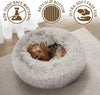 Friends Forever Fluffy Faux Fur Dog Bed - Calming Plush Sofa for Large Dogs, Machine Washable & Non-Slip, 36"x36"x8", Grey