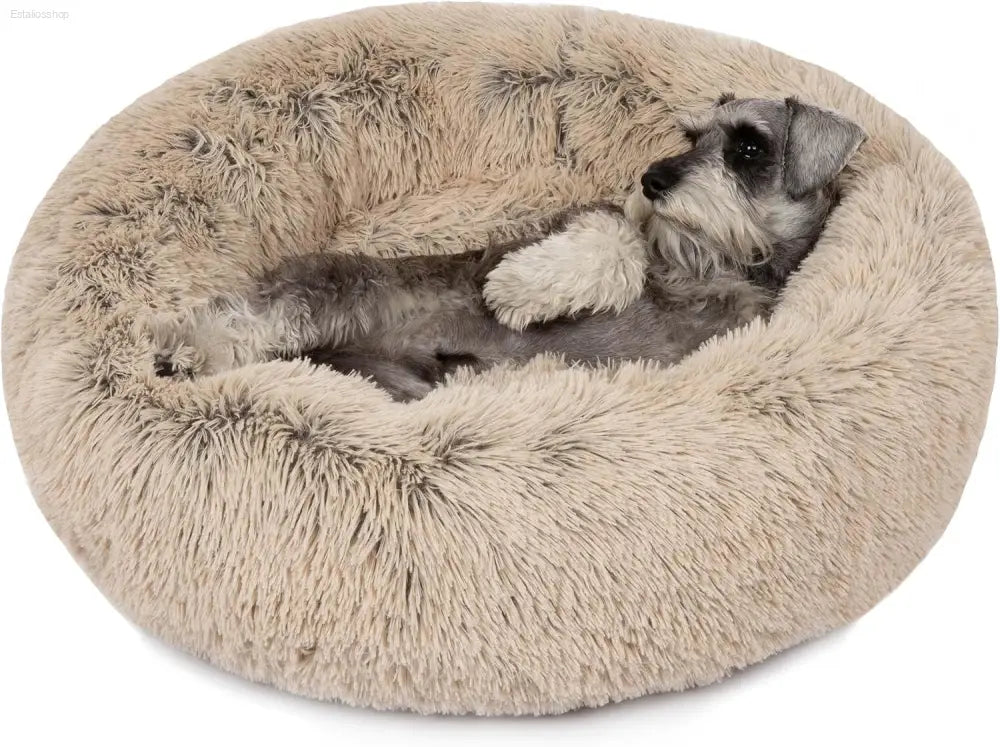 Friends Forever Fluffy Faux Fur Dog Bed - Calming Plush Sofa for Large Dogs, Machine Washable & Non-Slip, 36"x36"x8", Grey