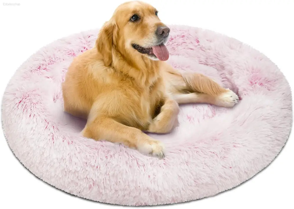 Friends Forever Fluffy Faux Fur Dog Bed - Calming Plush Sofa for Large Dogs, Machine Washable & Non-Slip, 36"x36"x8", Grey
